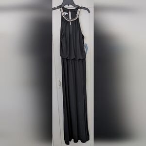 London Times Woman's Long Black Dress With Slit Size 10 New With Tags